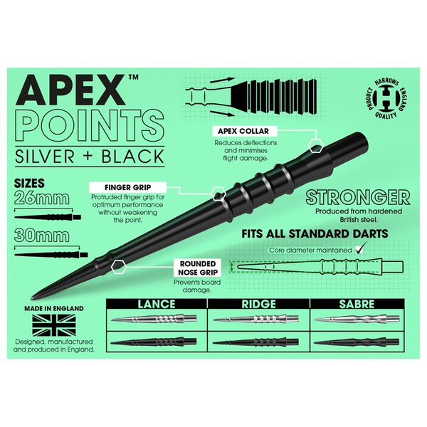 Końcówki steeltip Harrows APEX LANCE silver